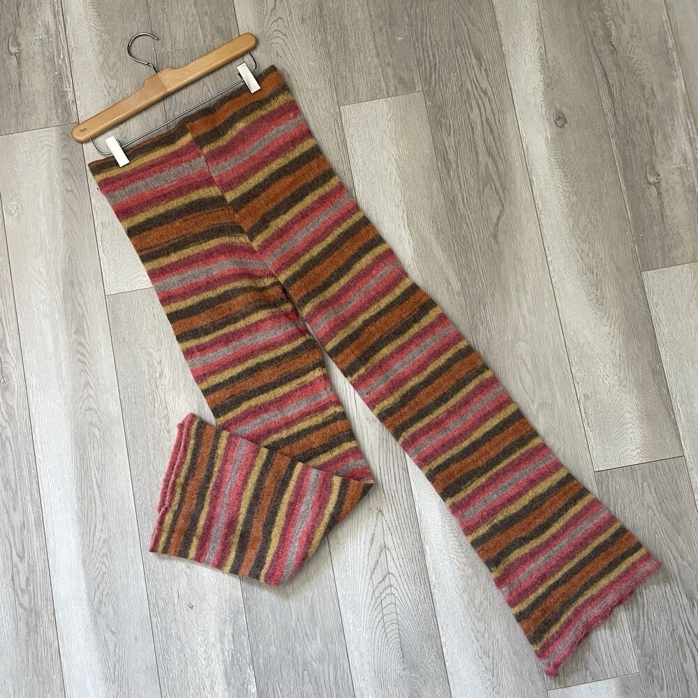 Zara Knit Pants wool alpaca striped flare leg womens Pink (xsmall) funky boho